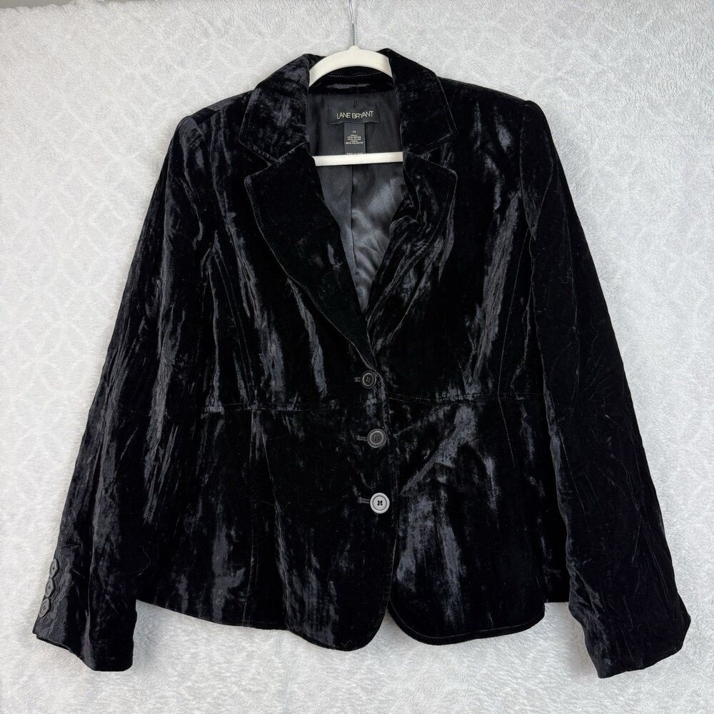 Lane Bryant Velvet Blazer Womens 18 Black Jacket Whimsigoth Career Office Corp